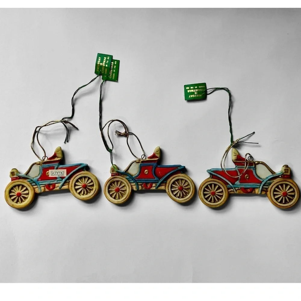 NOS Set of 3 Car Vintage Christmas Ornaments With Tags Limited Edition Decor MCM